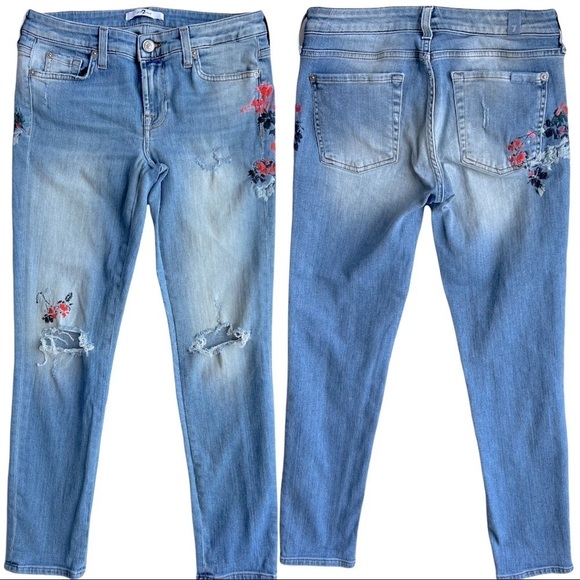 7 For All Mankind PYPER CROP Embroidered Distressed Women’s Size 25 - Picture 1 of 13
